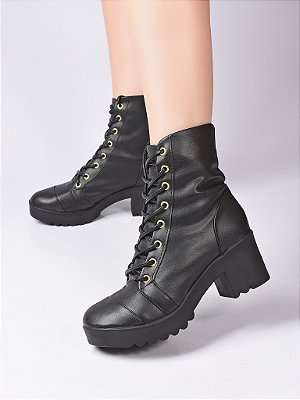 Bota Coturno Preto Solado Tratorado 6cm