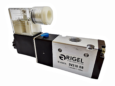 Válvula Direcional Pneumática 3/2 Vias Simples Solenoide Rosca 1/4 bsp com Bobina
