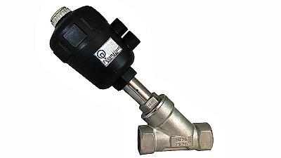 Válvula Angular Pneumática Simples Ação 2/2 Vias Ø3/4 Corpo Aço Inox