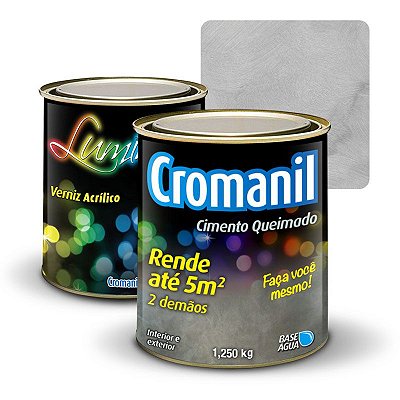 KIT 1 Cimento Queimado lata 1/4 + Verniz Acrílico lata 900ml - Cor NUVENS DE CHUVA