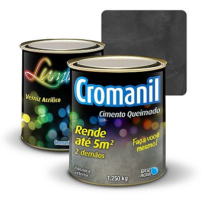 KIT 1 Cimento Queimado 1 lata 1/4 + 1 Verniz lata  900ml - Cor BURACO NEGRO