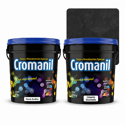 Kit Cimento Queimado Cromanil Buraco Negro Balde 25kg + Verniz Acrílico Premium 18L