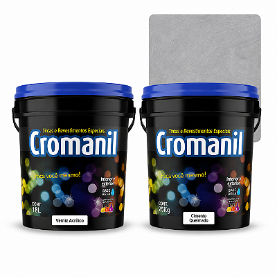 Kit Cimento Queimado Cromanil Nuvens de Chuva Balde 25kg + Verniz Acrílico Premium 18L