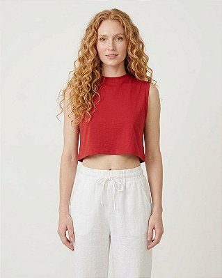 Cropped Feminino Regata em Algodão Gola Redonda