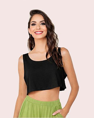 Cropped Básico Feminino Decote U Algodão