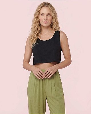 Cropped Feminino Regata em Algodão Decote U