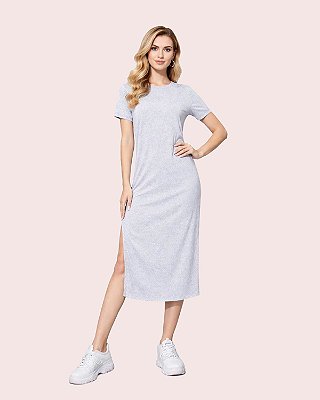 Vestido Feminino Midi Gola Redonda Algodão