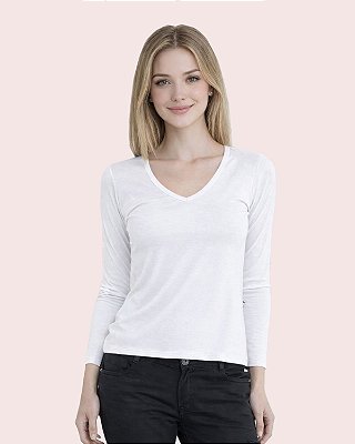 Blusa Algodão Decote V Manga Longa