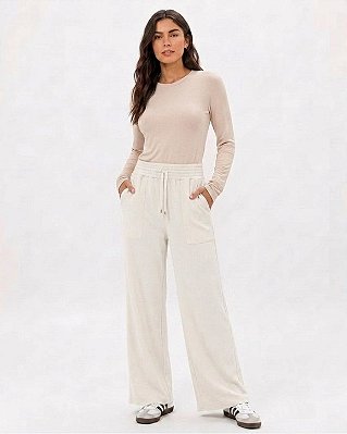 Calça Feminino Moletom Pelúciado bolso Frontal em Algodão