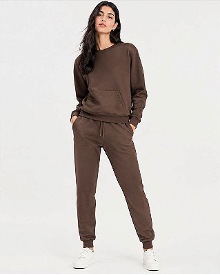 Conjunto Feminino Moletom Canguru Pelúciado em Algodão