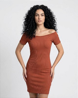 Vestido Curto Canelado Feminino Ombro a Ombro
