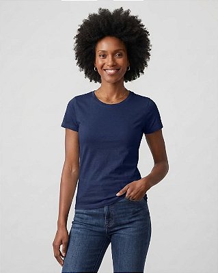 Camiseta Feminina de Algodão Manga Curta Gola Careca