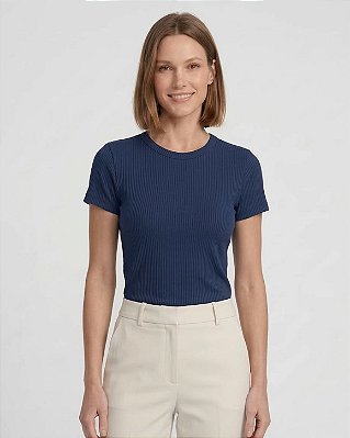 Blusa Feminina Manga Curta Slim Em Ribana