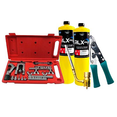 Kit Flangeador com Cortador de Tubo Capilar e Refil Gás Mapp RLX com Maçarico Manual.