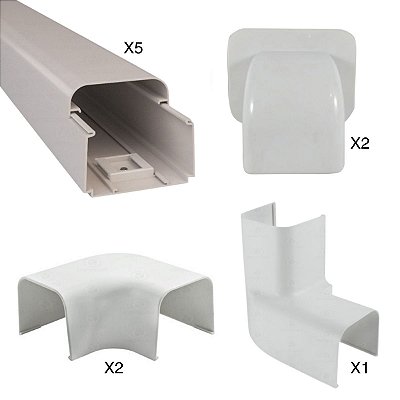 Kit Canaletas CB60 de 1m com 5 Canaleta + Terminal + Curva Plana+ Curva de Transição Direita
