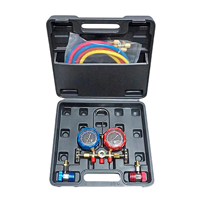 Manifold R22/R134a + mang 150cm + 2 engates p/R134a e maleta premium manip. metal Suryha 80150.215