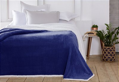 Manta Casal Áustria Azul Marinho Corttex Sherpa Design 1,80 x 2,20mt