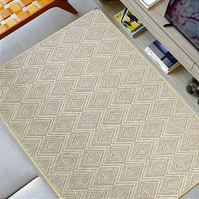 Tapete Sisal Antiderrapante Geometrico Bege S569 - 1,00x1,50