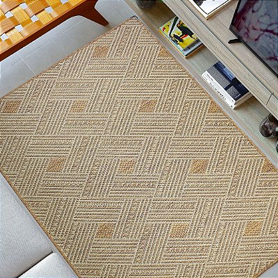 Tapete Sisal Antiderrapante Retangulos Bege S571 - 1,00x1,50
