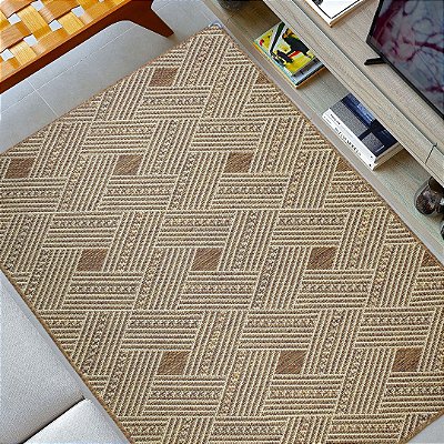 Tapete Sisal Antiderrapante Retangulos Tabaco S575 - 2,00x3,00