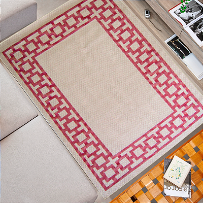 Tapete Estilo Sisal Eco Nature Supreme 67 - Vermelho e Bege 2,00 x 3,00