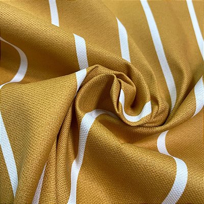 Tecido Acquablock Karsten Listrado Branco e Dourado Acqua 07