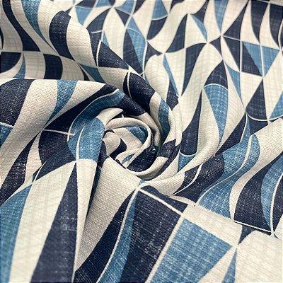 Tecido Acquablock Karsten Abstrato Branco e Azul Acqua 16