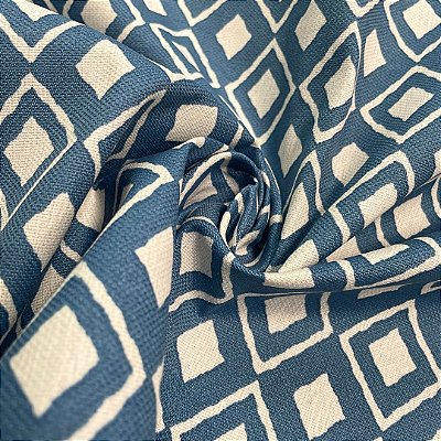 Tecido Acquablock Karsten Losango Branco e Azul Acqua 59