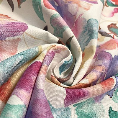 Tecido Acquablock Karsten Floral Fundo Branco Acqua 69