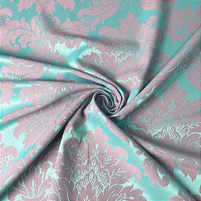 Tecido Jacquard Medalhão Tiffany e Rosa Festiva 23