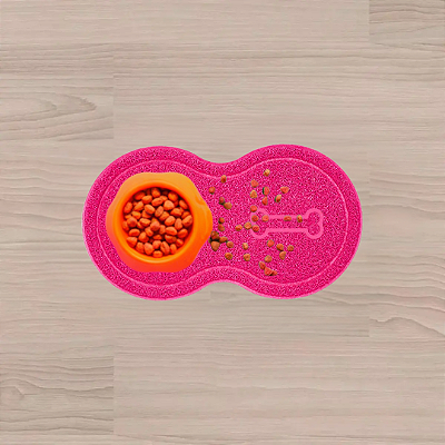 Tapete Pet Cão Vinílico 46x26CM Comida/Água Rosa