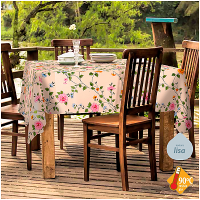 Toalha de Mesa Termica 1,40 de Largura - Bege Flores do Campo