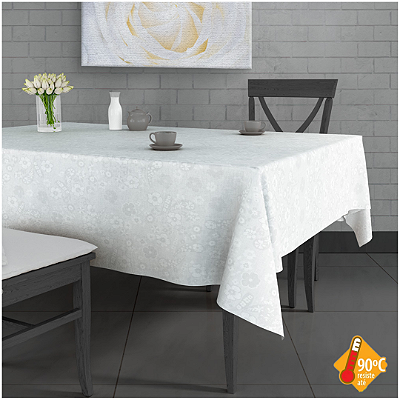 Toalha de Mesa Termica 1,40 de Largura -  Floral Branco