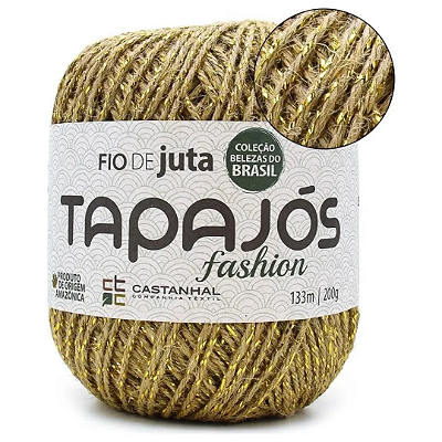 Fio de Juta Natural Tapajós com Fitilho Dourado para Decoração e Artesanato 2,33mm - Rolo 133 Metros