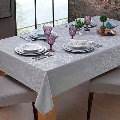 Toalha de Mesa Prata Jacquard IL Mila Quadrada 1,60mX1,60m - 6 Lugares