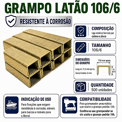 Grampo 106/6 Latão Naval 530grampo Não Enferruja Para Rocama