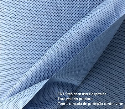 Tecido TNT SMS Azul indico hospitalar, com 1 camada filtrante, 1,60 mts de largura