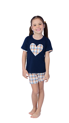 Ref. 4007  Pijama infantil feminino curto - azul marinho