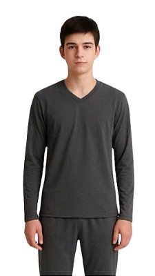 Ref. 1160 Pijama Juvenil Longo Liso Cinza Chumbo em Algodão