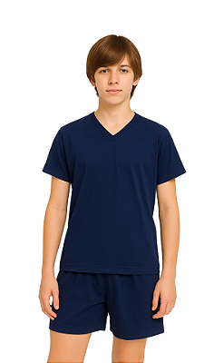 Ref. 10917 Pijama juvenil curto liso -  azul marinho
