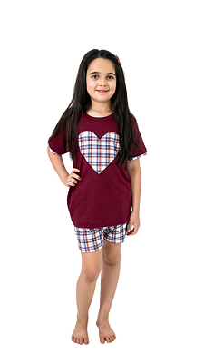 Ref. 4002 Pijama infantil feminino curto - vinho