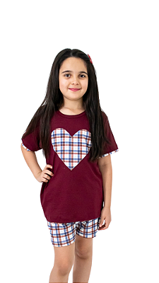 Ref. 4002 Pijama infantil feminino curto - vinho