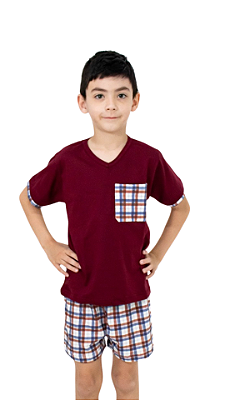 Ref. 4003 Pijama infantil masculino curto - vinho