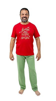 Ref. 3016 Pijama masculino manga curta com calça em malha - Sempre juntos (Vermelho)