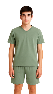 Ref. 10928 Pijama juvenil curto liso - verde oliva