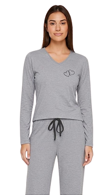Ref. 8011 Pijama feminino longo - cinza mescla