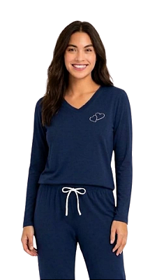 Ref. 8010 Pijama feminino longo - azul marinho