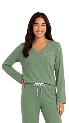 Ref. 8009 Pijama feminino longo - verde oliva