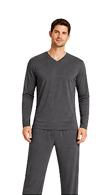 Ref. 9005 Pijama Masculino Longo Liso Cinza Chumbo em Algodão