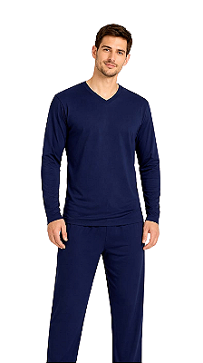 Ref. 9003 Pijama Masculino Longo Liso Azul Marinho em algodão